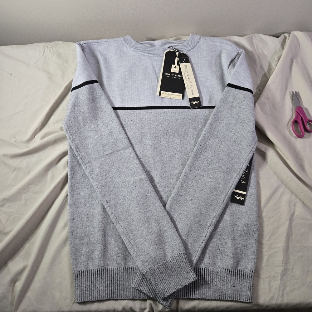 Scott James Light Blue/Gray Crewneck Sweater Men's Small New with Tags‎